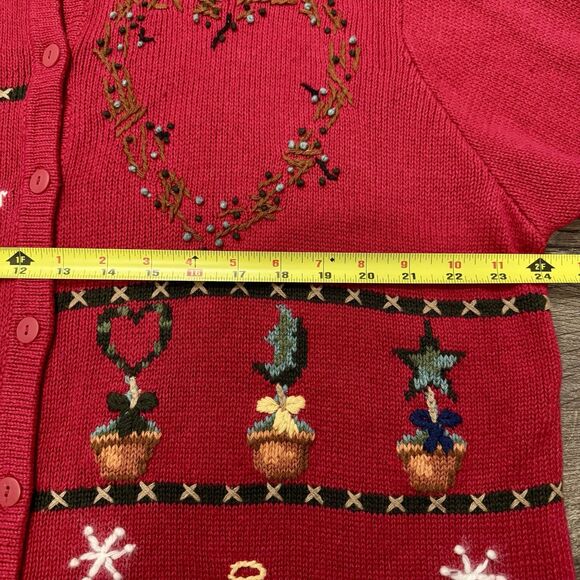 Vintage Quacker Factory Christmas Sweater Angels Cardigan Sz 1X Red Embroidered - Picture 5 of 10